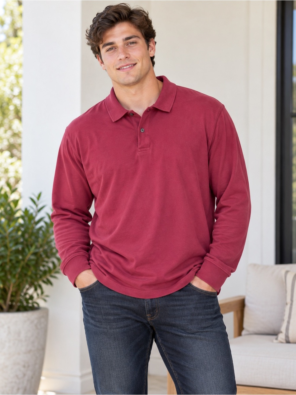 St. John's Bay Sueded Jersey Men's Long Sleeve Polo Shirt XLT